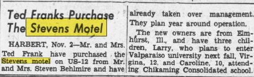 Stevens Motel - Nov 1957 Article Motel Changes Hands